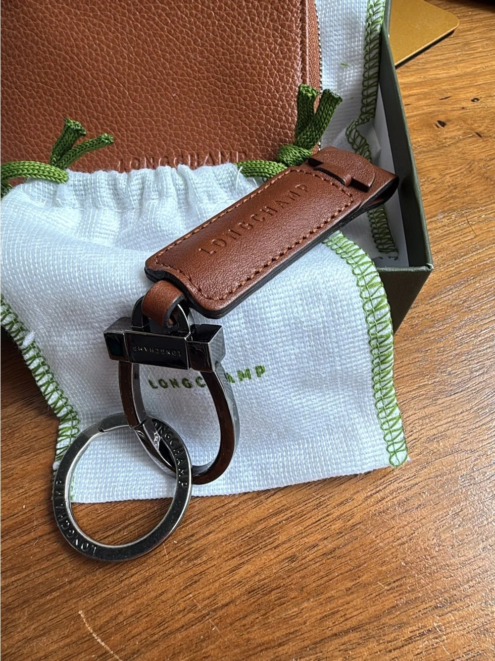 Longchamp Le Foulonne Leather Coin Purse With Removable Card Holder and key
